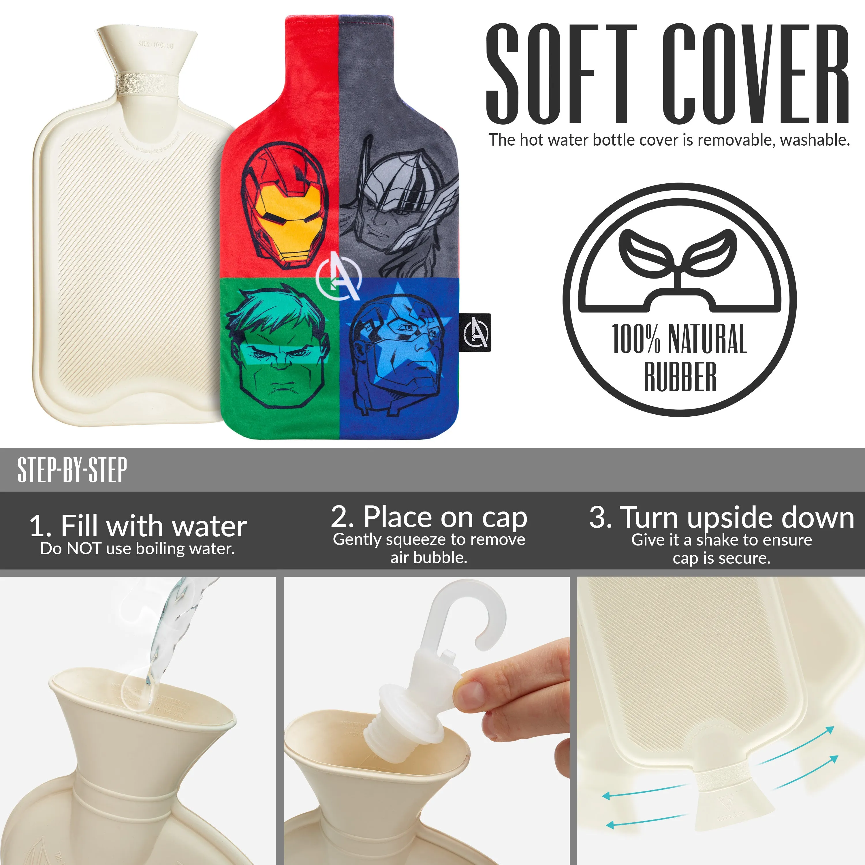 Marvel Hot Water Bottle with Fleece Cover - Multi Avengers