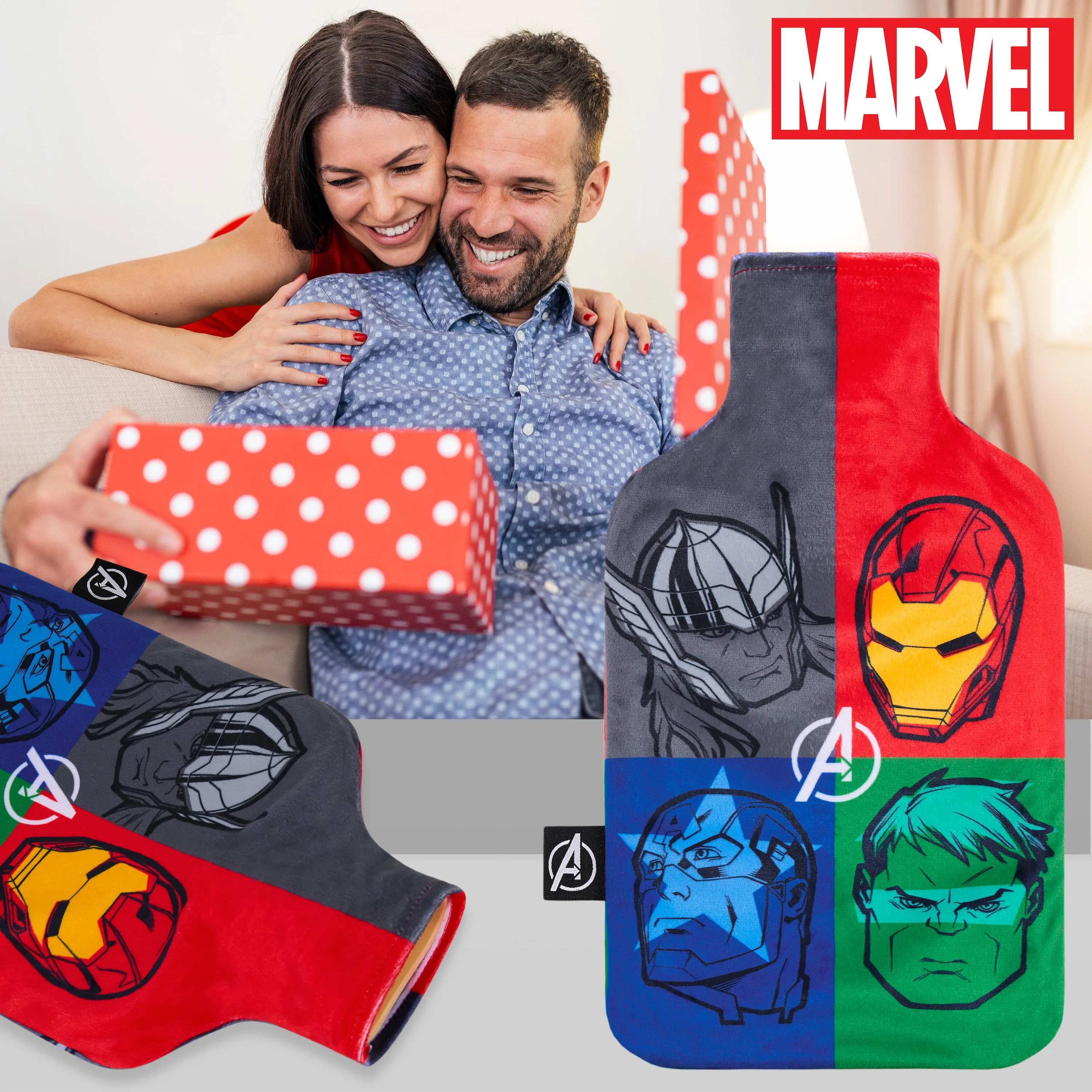 Marvel Hot Water Bottle with Fleece Cover - Multi Avengers