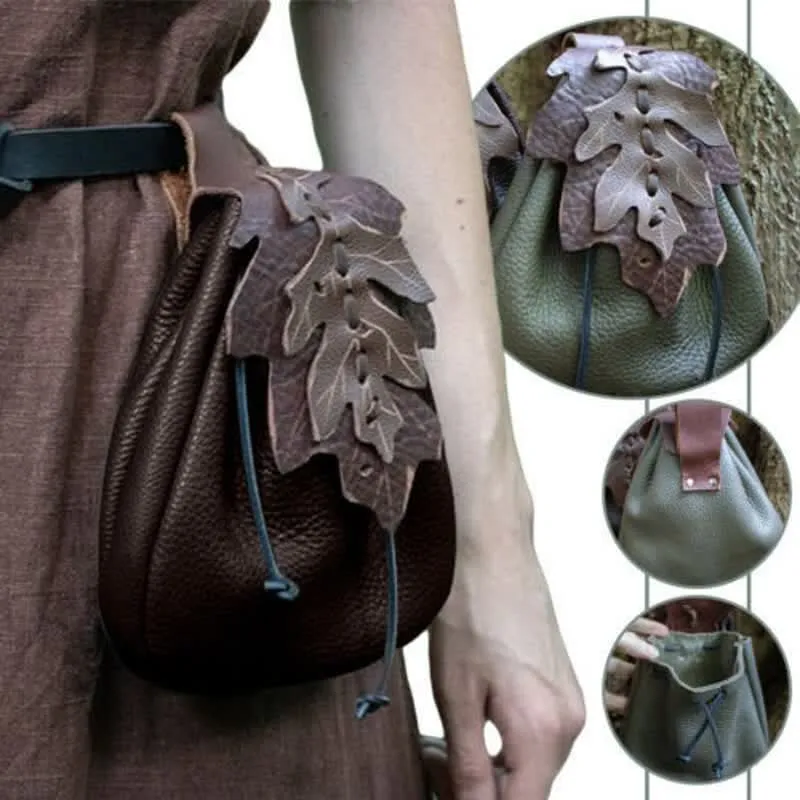 Medieval Renaissance Leather Drawstring Coin Pouch Bag Waist Belt Bag