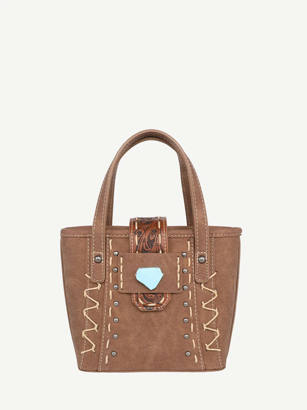 Montana West Tooled Buckle Hand-stitch Crossbody Mini Tote