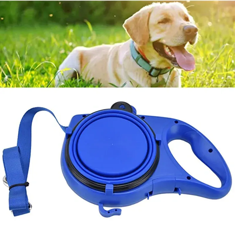 Multifunction Dog Leash with Built-In Water Bottle Bowl Waste Bag Dispenser