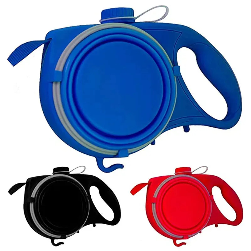 Multifunction Dog Leash with Built-In Water Bottle Bowl Waste Bag Dispenser