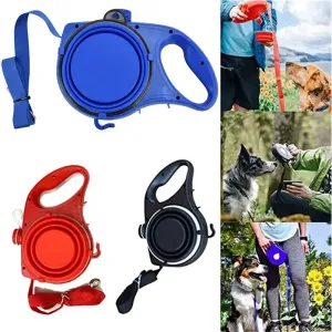 Multifunction Dog Leash with Built-In Water Bottle Bowl Waste Bag Dispenser