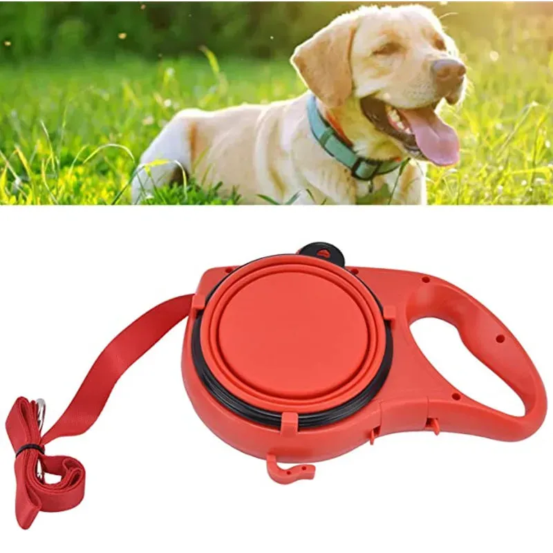 Multifunction Dog Leash with Built-In Water Bottle Bowl Waste Bag Dispenser