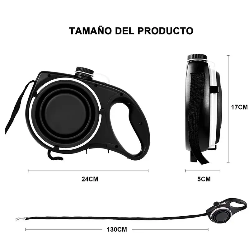 Multifunction Dog Leash with Built-In Water Bottle Bowl Waste Bag Dispenser