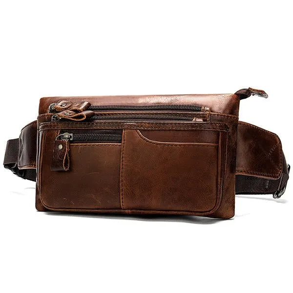 MVA Men Genuine Leather Zipper Casual Waist Bag