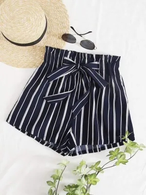Paperbag Waist Striped Shorts
