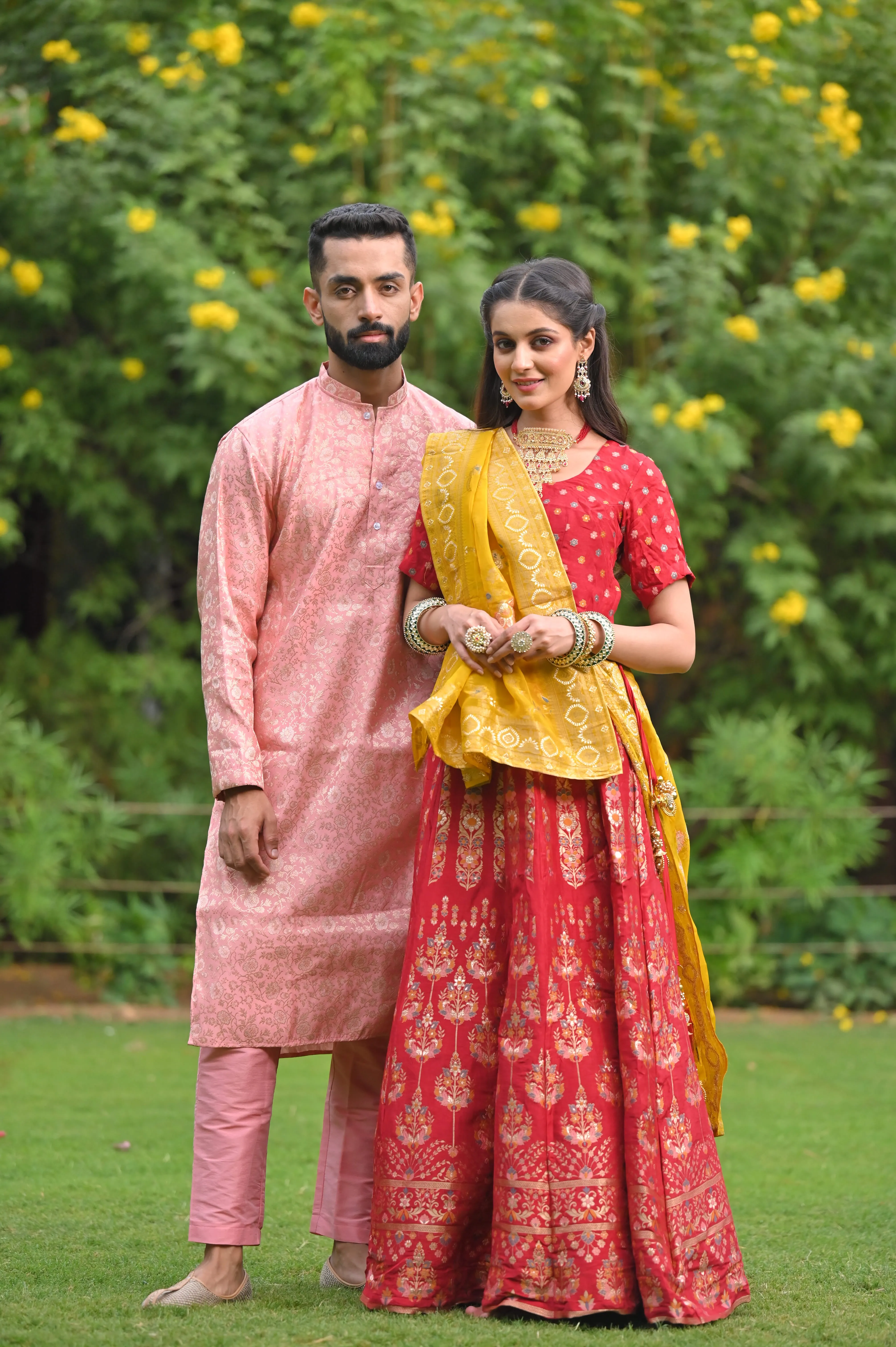 Peach Luster Brocade Kurta Pajama