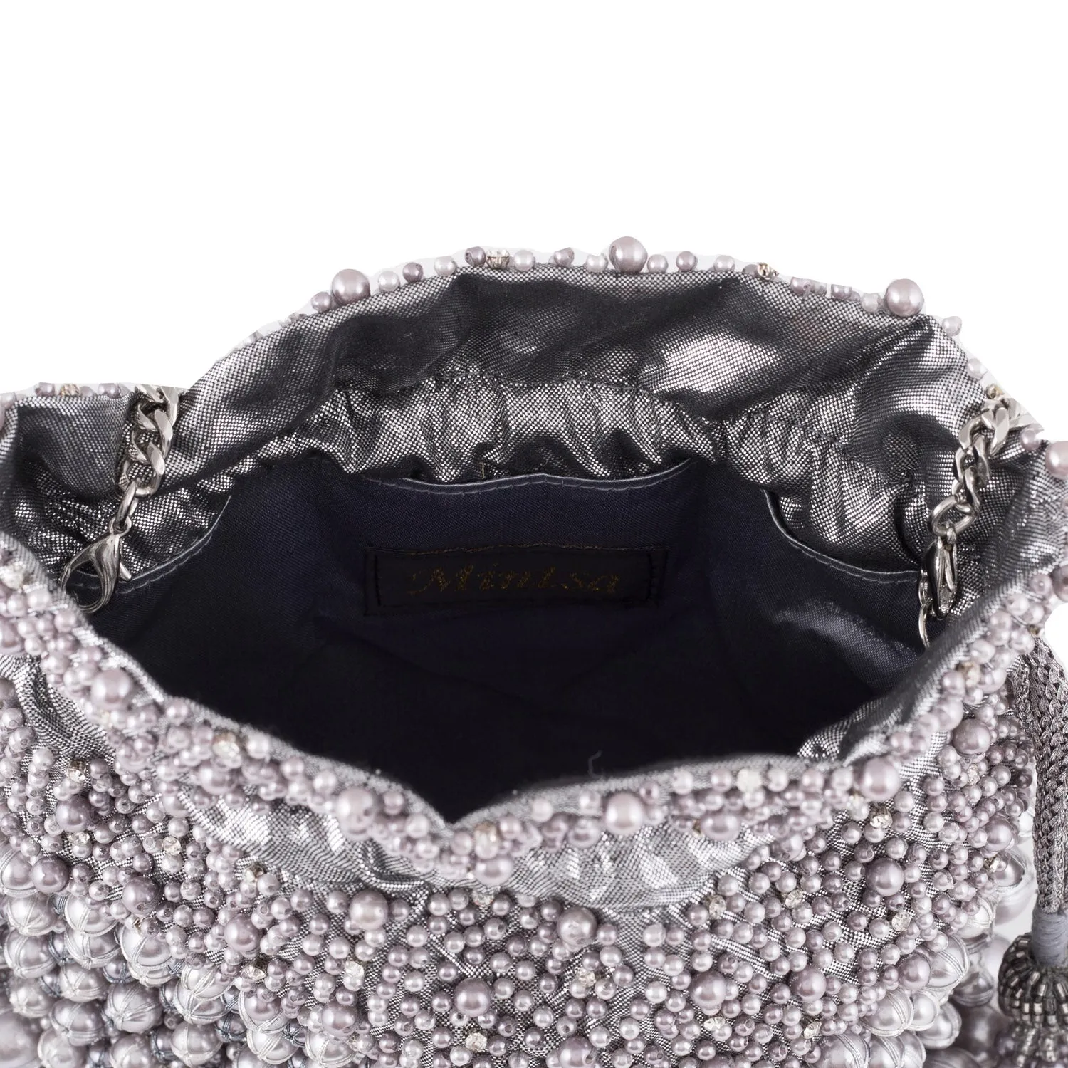 Pearl Bucket Pewter - Women's clutch bag for evening wear