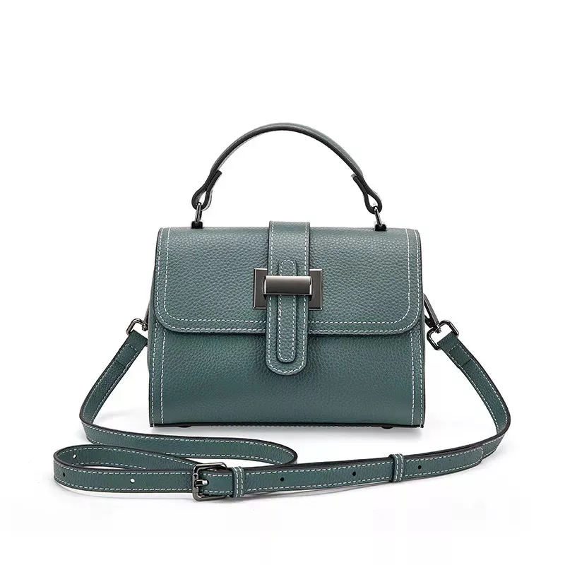 Pebbled Leather Satchel Top Handle Bag