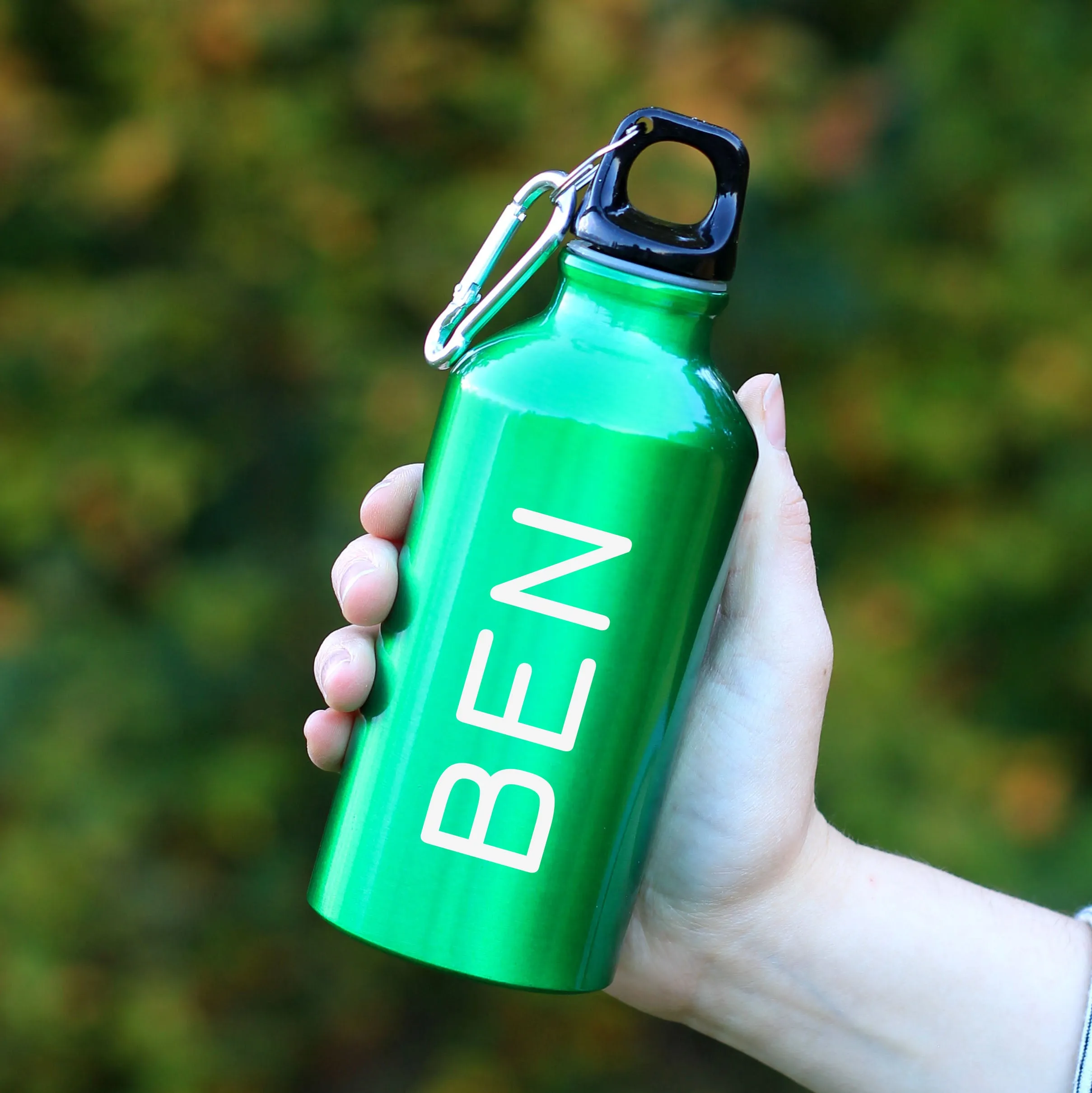 Personalised Sports Water Bottle with Carabiner Clip 400ml