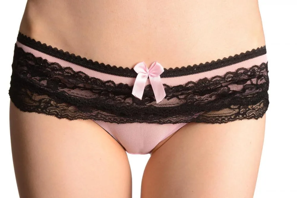 Pink Mesh With Lace High Leg Brazilian