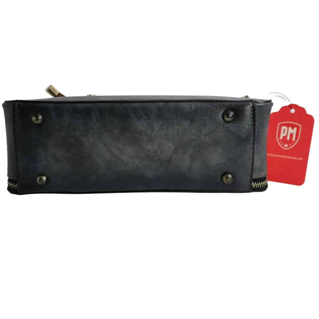 PMVIN_06 Retro Vintage Cowhide Leather Organizer Bamboo Handle Satchel Totem Leather Handbag Ladies