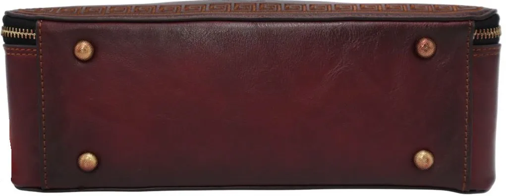 PMVIN_06 Retro Vintage Cowhide Leather Organizer Bamboo Handle Satchel Totem Leather Handbag Ladies