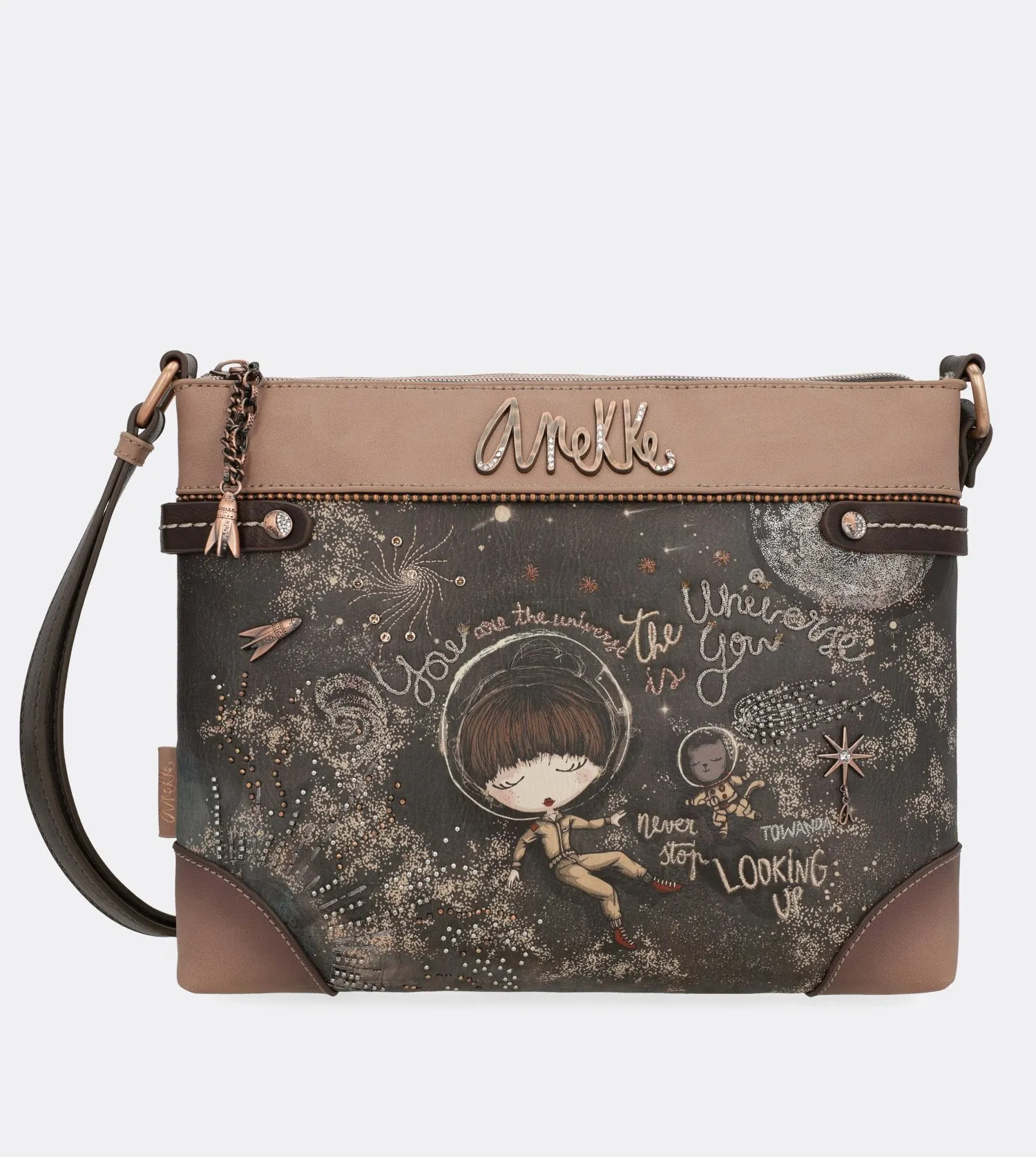 Pretty universe crossbody bag with a printed design