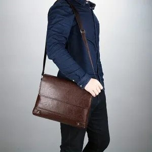 realaiot  Men's Fashion Vintage Crossbody Bag, Leather Shoulder Bag For Travel Work, Briefcase Business Bag