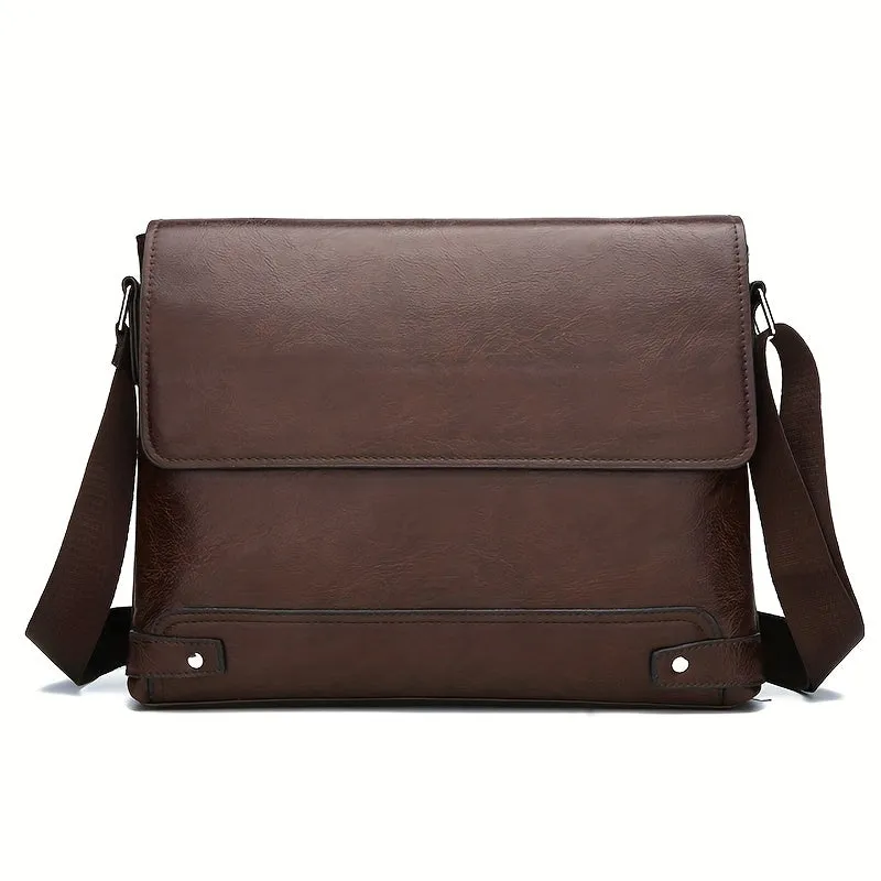 realaiot  Men's Fashion Vintage Crossbody Bag, Leather Shoulder Bag For Travel Work, Briefcase Business Bag