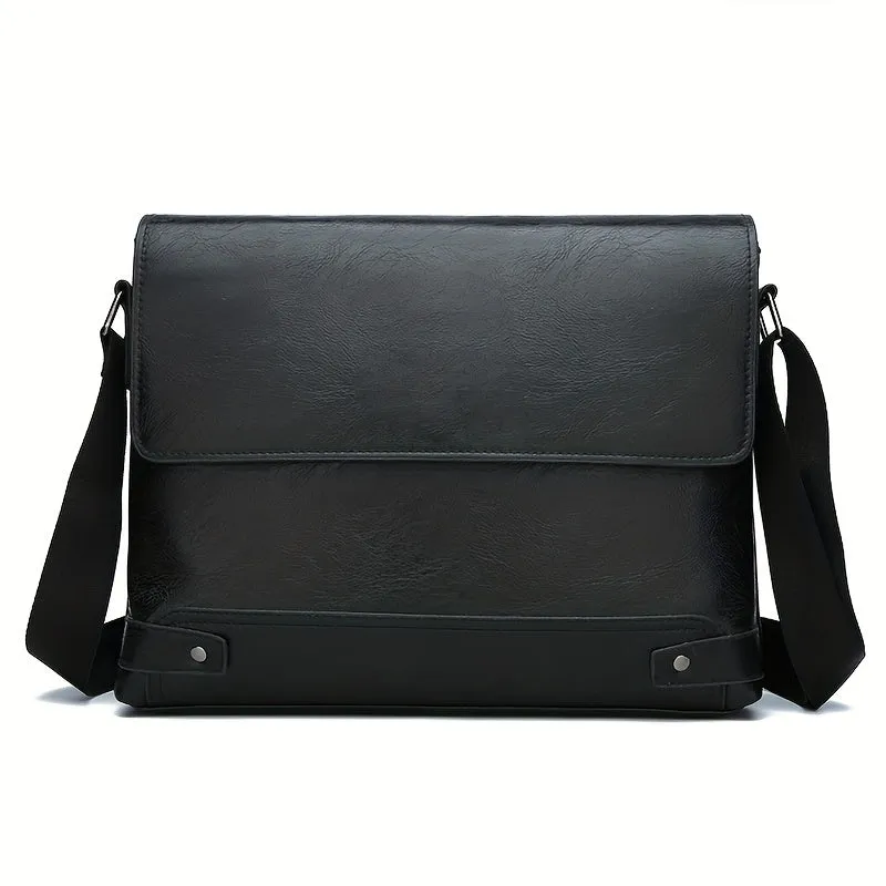 realaiot  Men's Fashion Vintage Crossbody Bag, Leather Shoulder Bag For Travel Work, Briefcase Business Bag