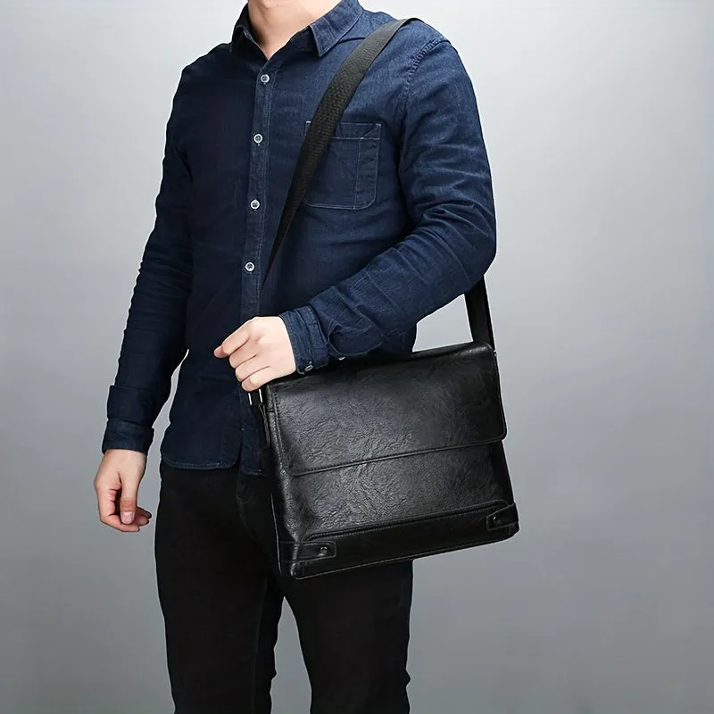 realaiot  Men's Fashion Vintage Crossbody Bag, Leather Shoulder Bag For Travel Work, Briefcase Business Bag