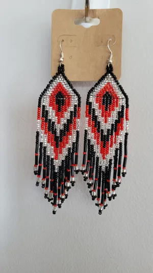 Red Black White Chevron Fringe Earrings