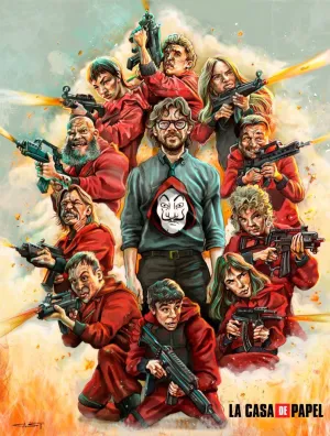 Sebastian Cast - LA CASA DE PAPEL - Film and TV Caricatures - Art Print