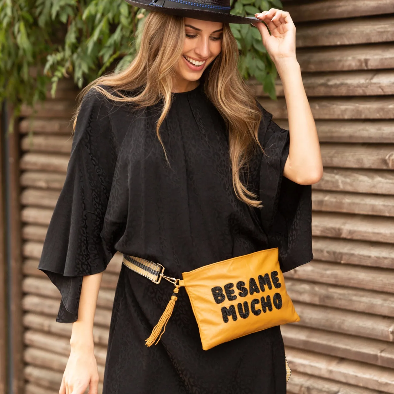 Sidney Byron Leather Bag With "Besame Mucho" Beading, Honey