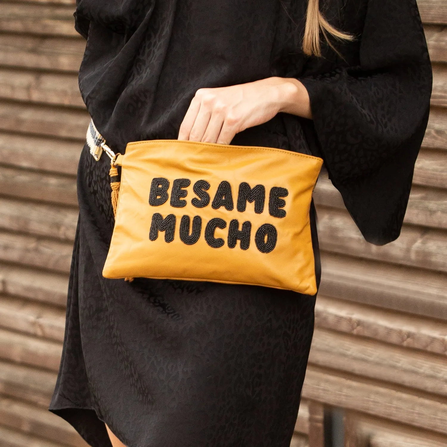 Sidney Byron Leather Bag With "Besame Mucho" Beading, Honey