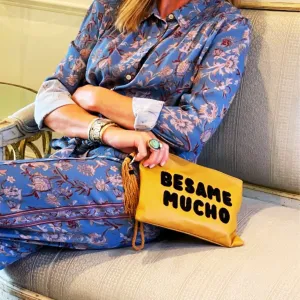 Sidney Byron Leather Bag With "Besame Mucho" Beading, Honey