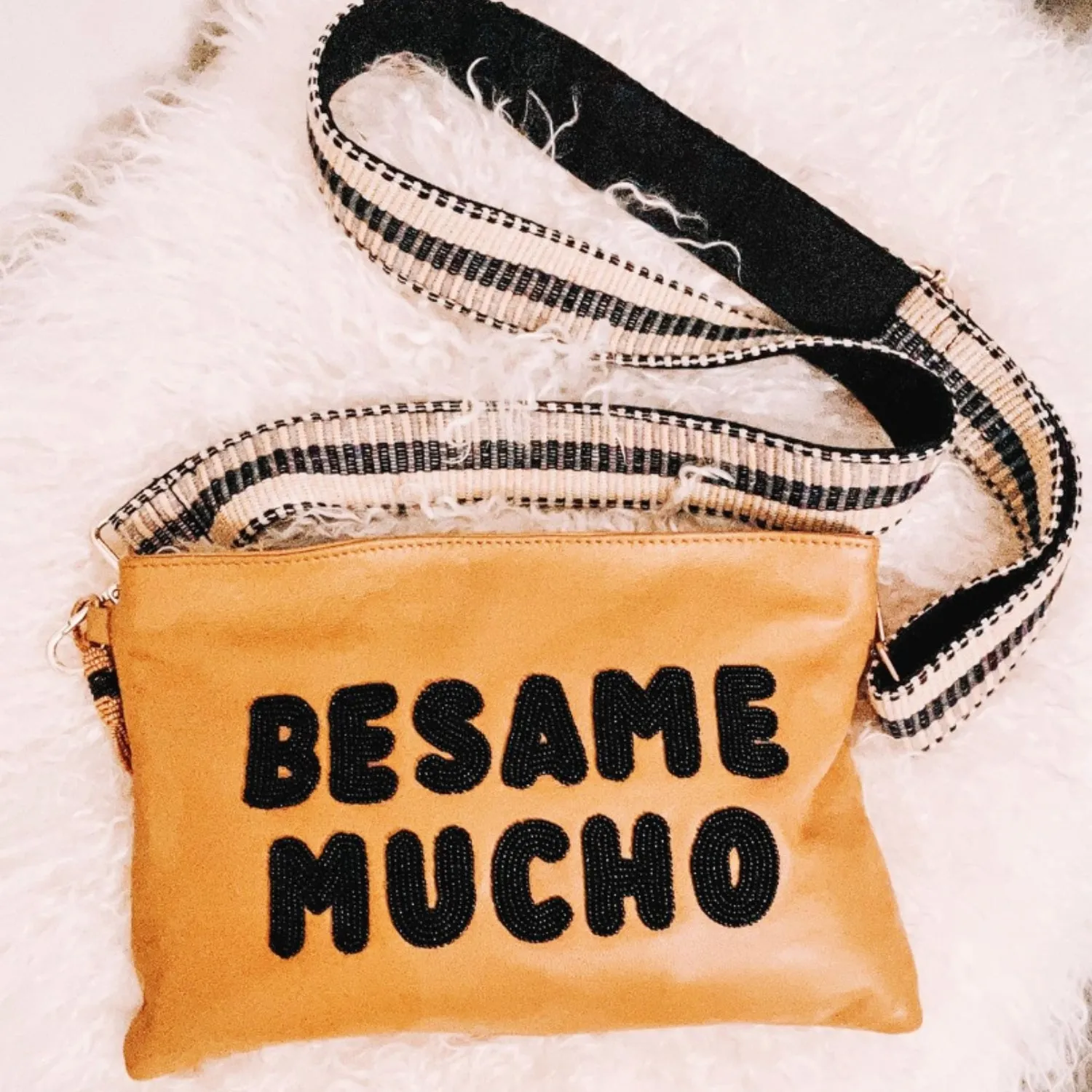 Sidney Byron Leather Bag With "Besame Mucho" Beading, Honey