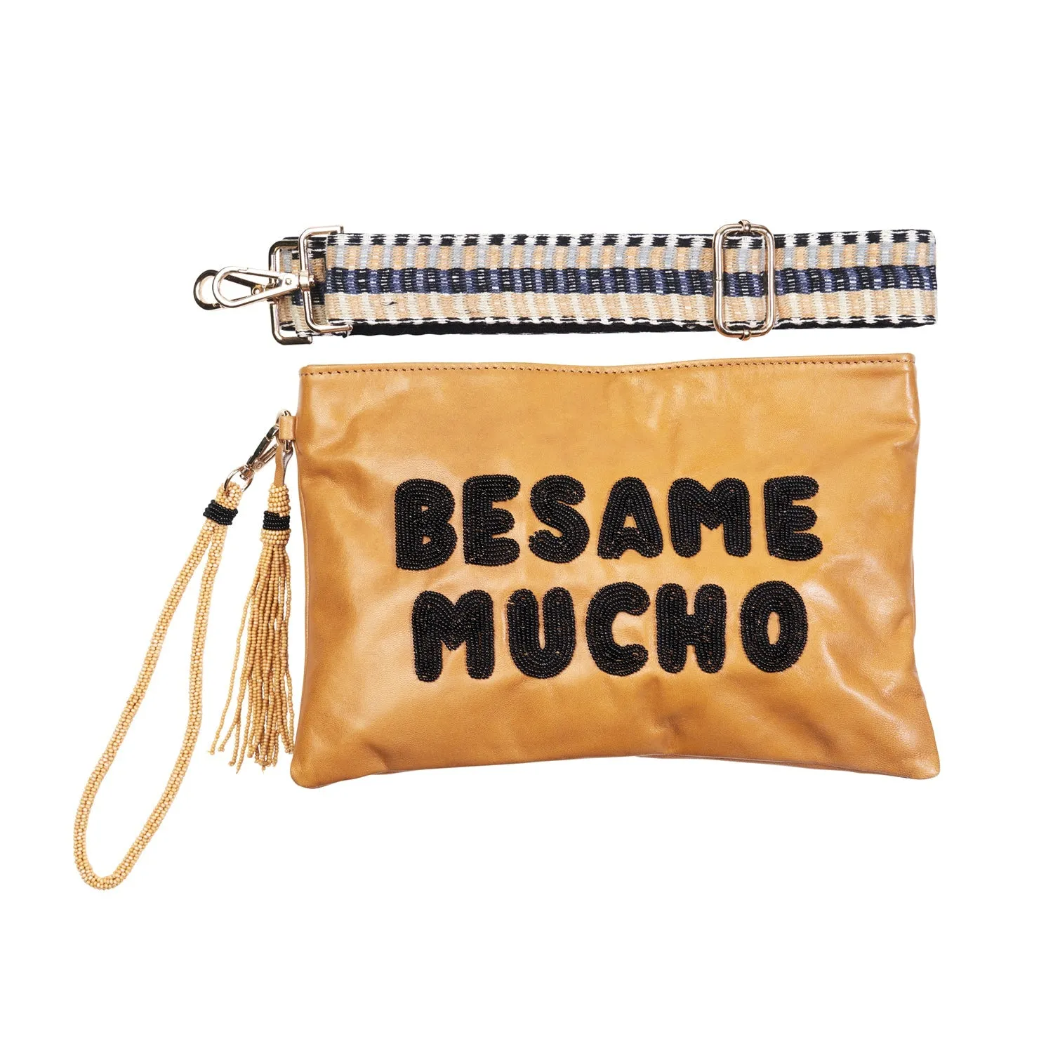 Sidney Byron Leather Bag With "Besame Mucho" Beading, Honey