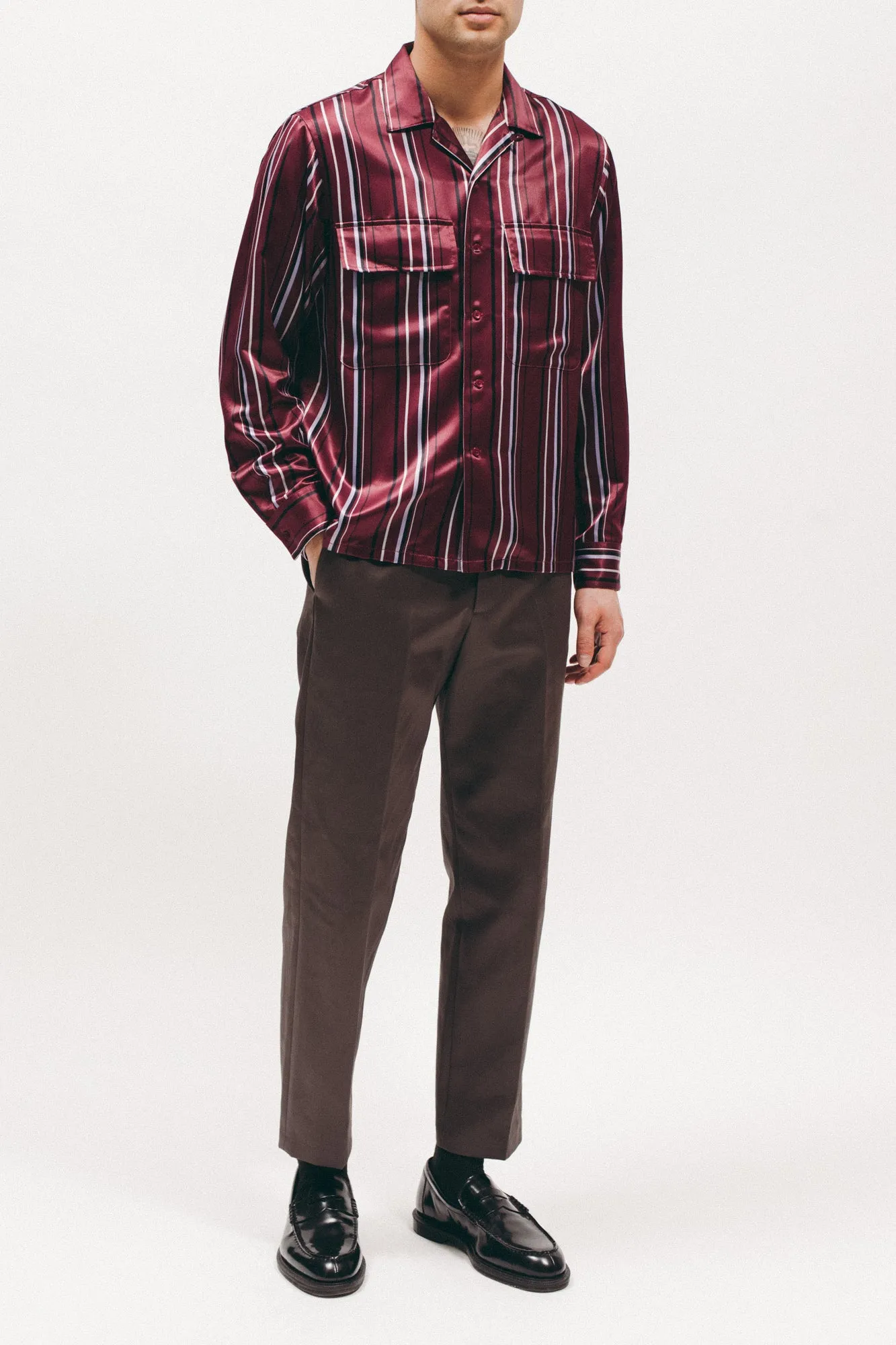 Stripe Rayon Shirt - Dark Rose