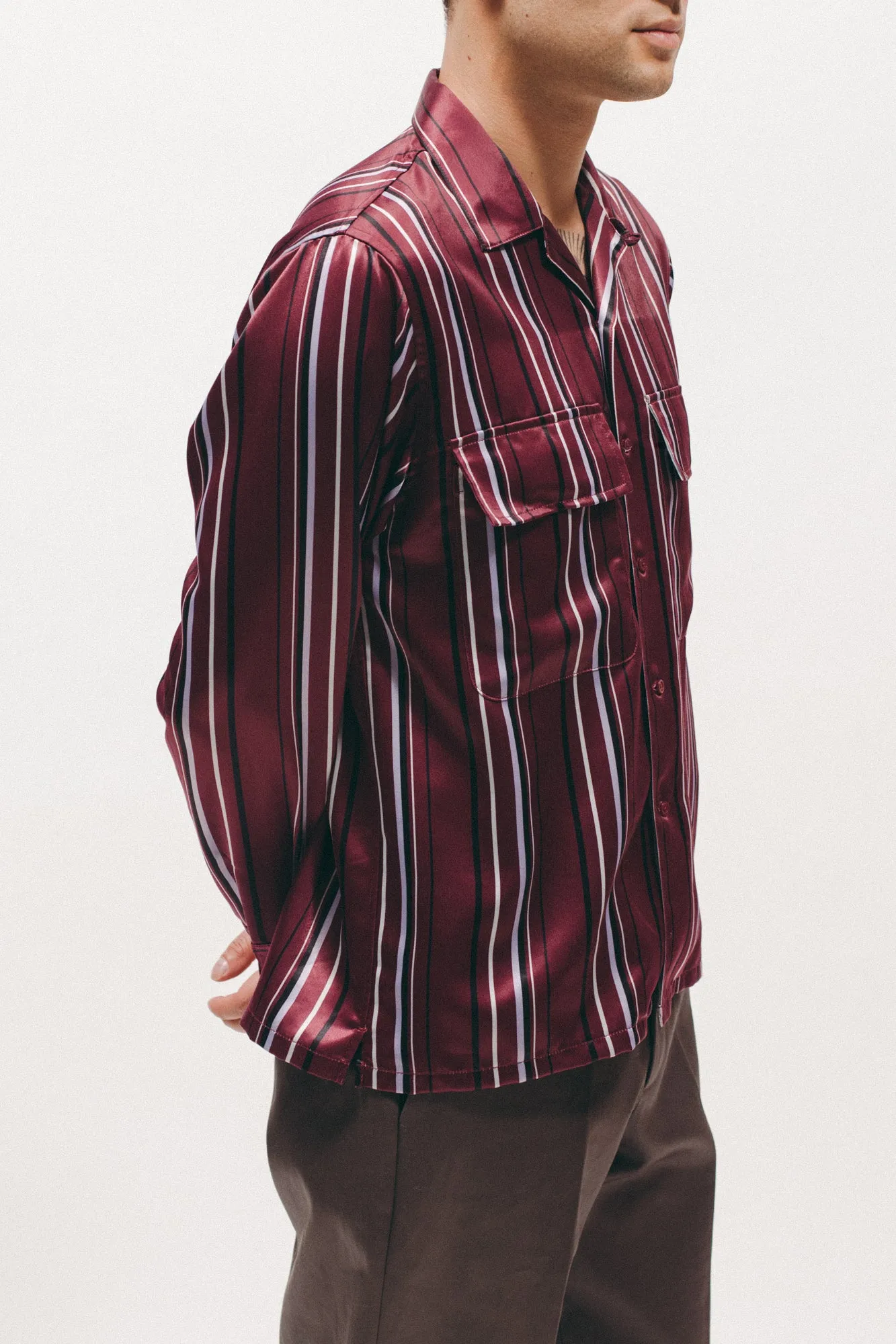 Stripe Rayon Shirt - Dark Rose