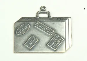 Suitcase charm stamped brass plated antique silver , sold 3 each