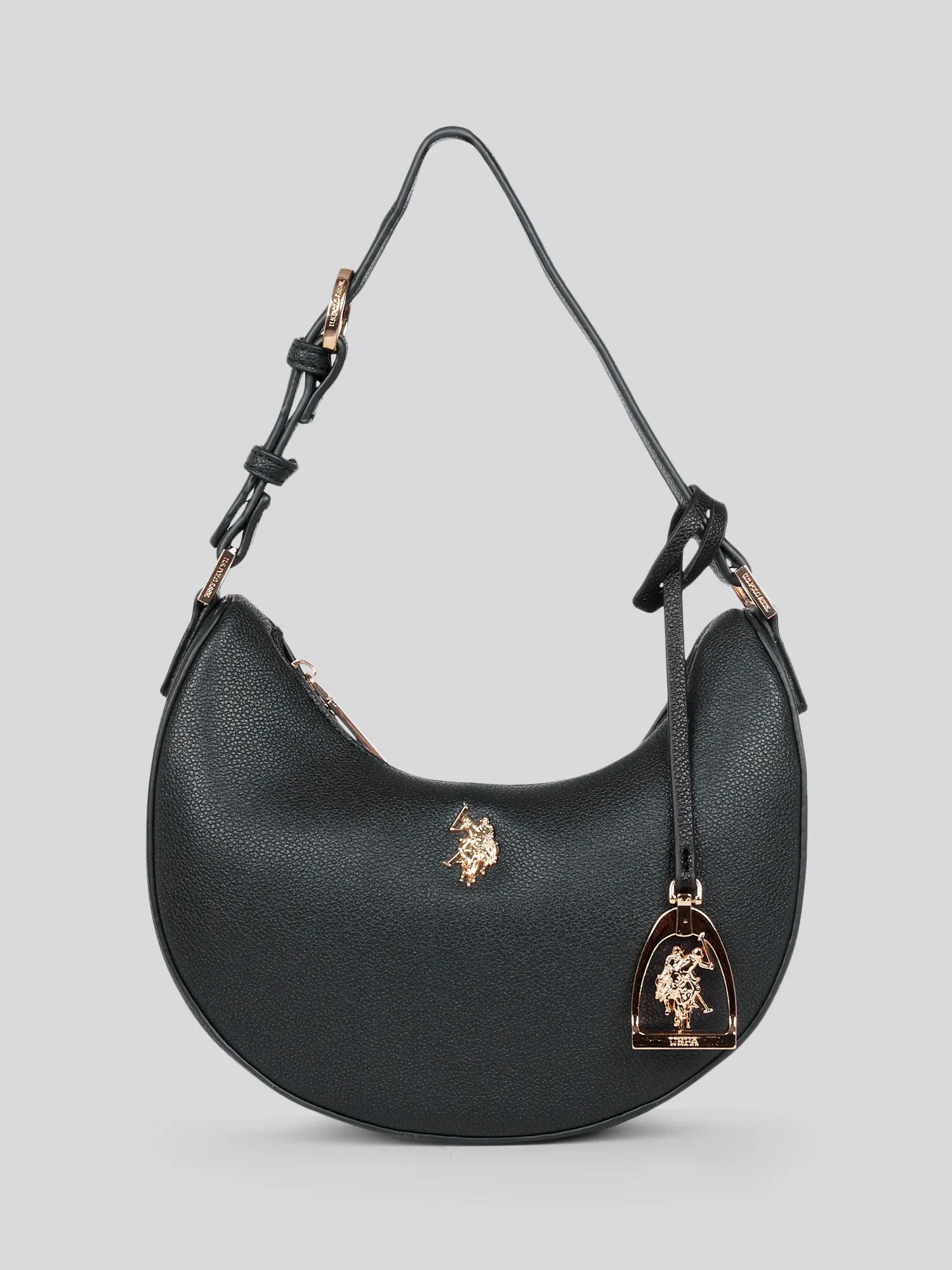 U.S. Polo Assn. Womens Jones Small Round Hobo Bag in Black