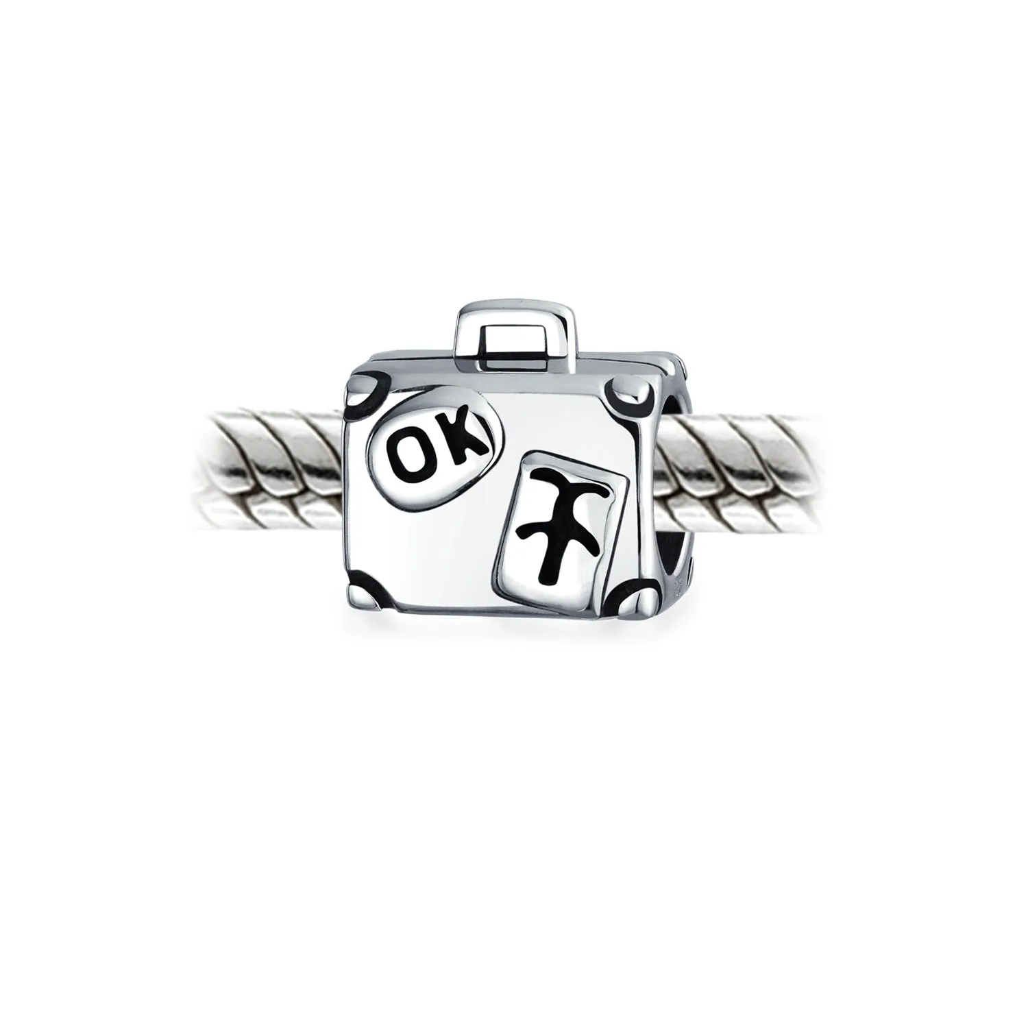 Vacation Travel Suitcase Luggage Charm Bead Sterling Silver for European Bracelet