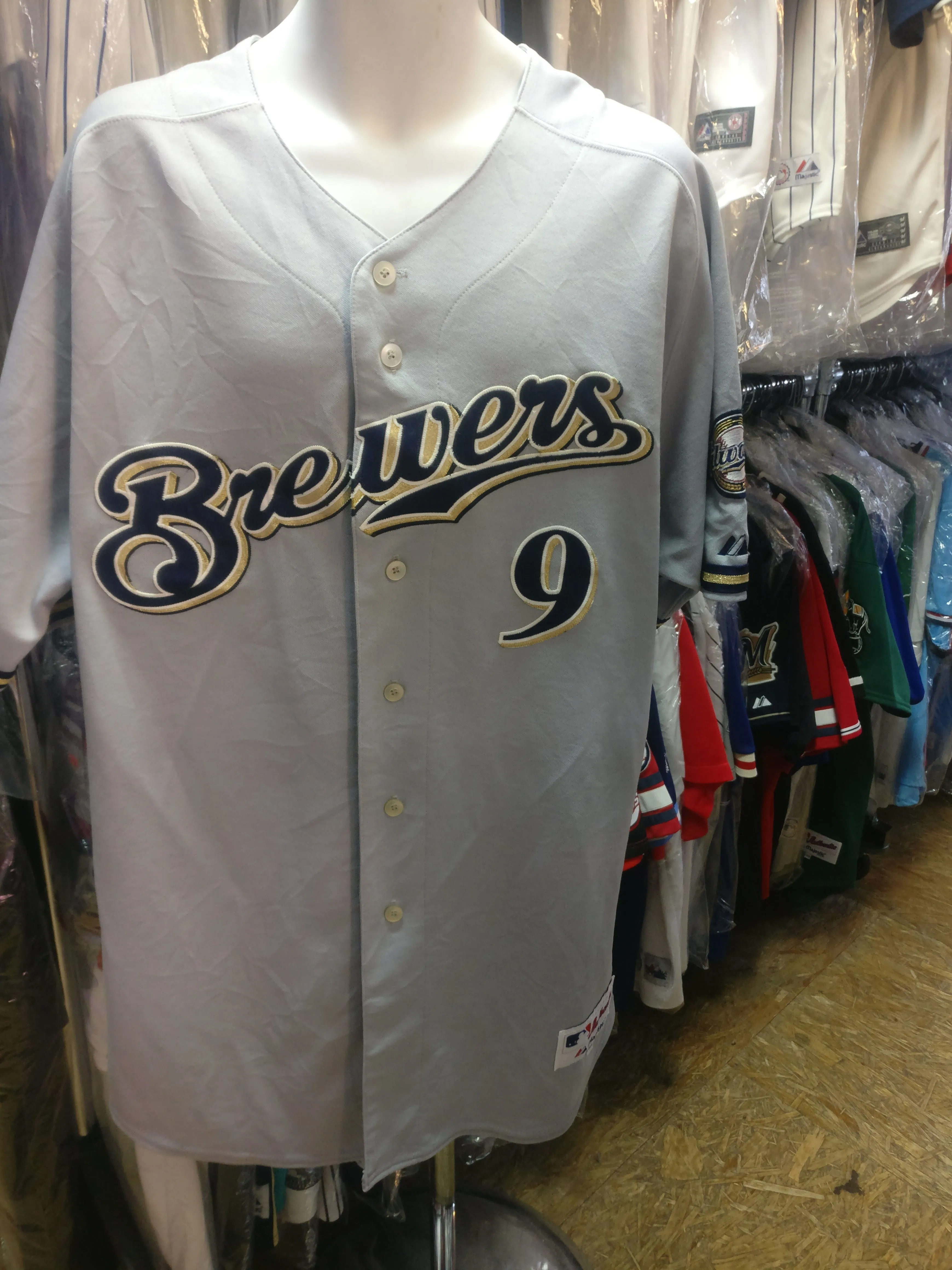 Vtg #9 JEFF LIEFER Milwaukee Brewers MLB Majestic Authentic Jersey 50