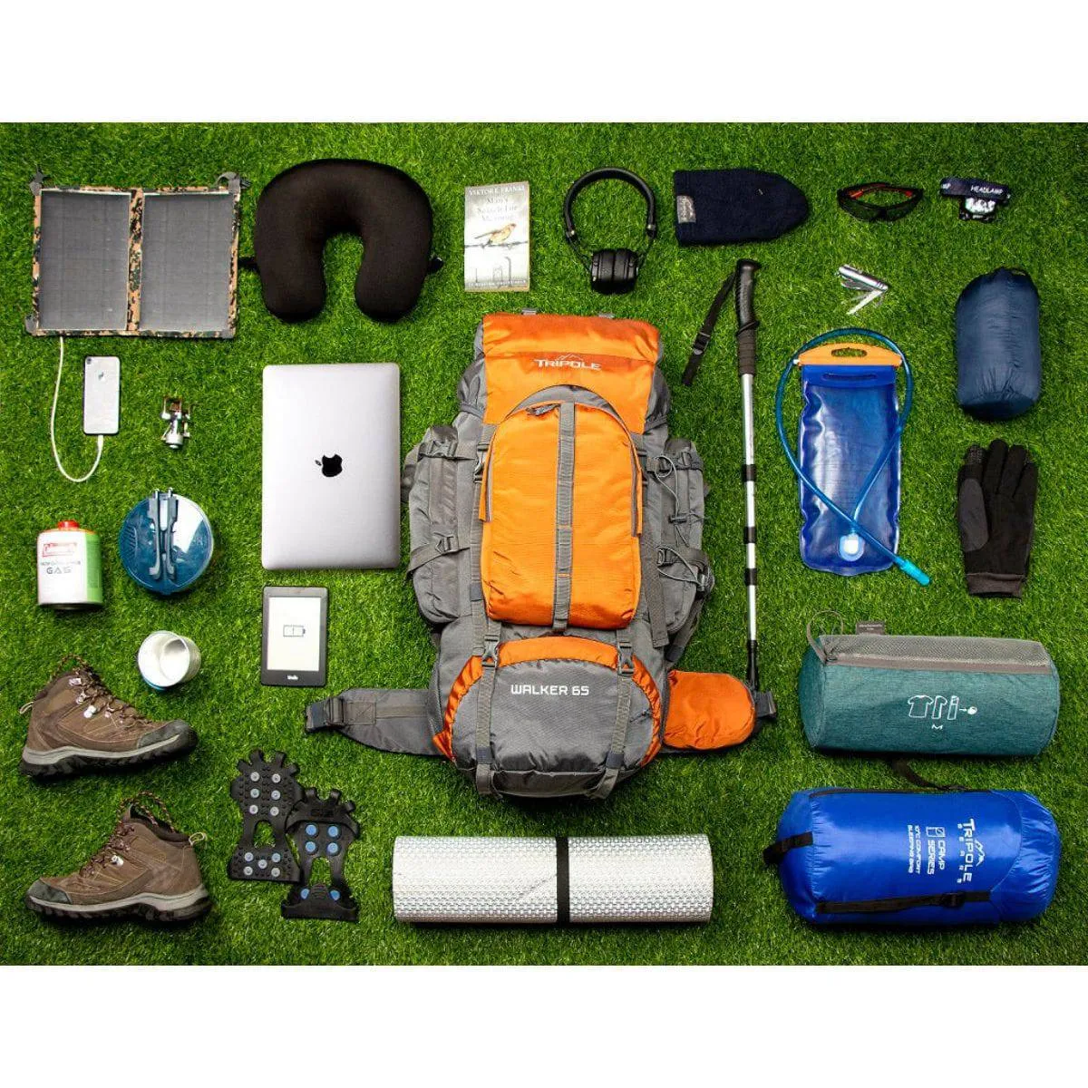 Walker Trekking and Backpacking Rucksack - 65 Litre - Grey & Orange