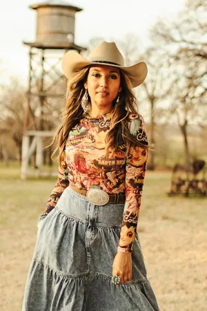 Western Collage Plus Mesh Top