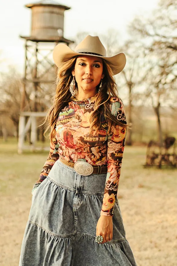Western Collage Plus Mesh Top