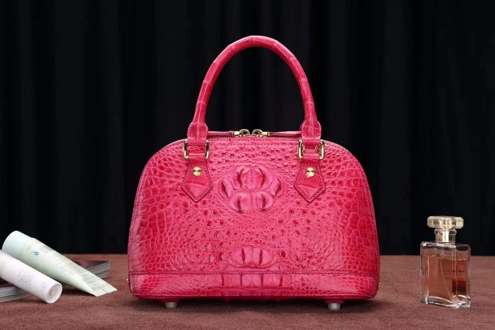 Women Genuine Crocodile Double Handle Tote Bag Small Size