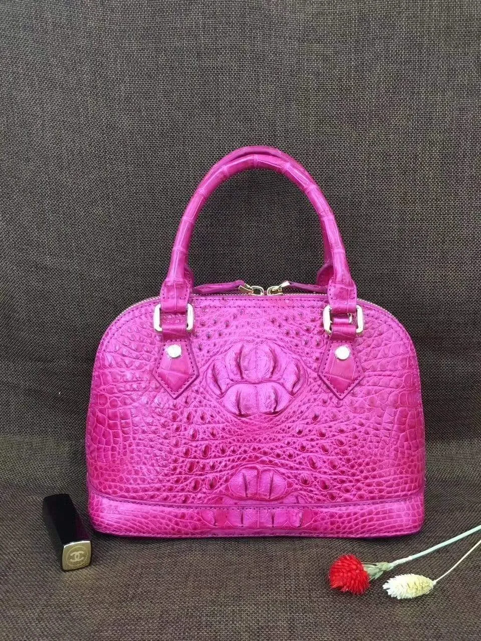 Women Genuine Crocodile Double Handle Tote Bag Small Size