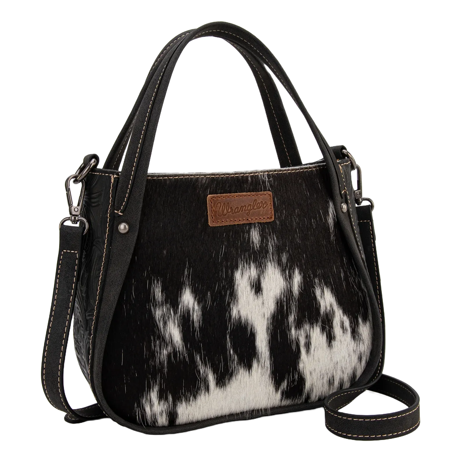 Wrangler Ladies Genuine Hair-On Cowhide Black Tote Crossbody Bag WG169-2022BK